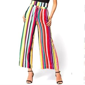 NY & Company 7th Avenue Design Studio Stripe Palazzo Wide Leg Colorful Pants